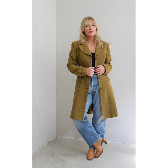 1990's Vintage Bebe Velvet Poet Jacket Olive Green Women's Extra Small to Small - Picture 2 of 9